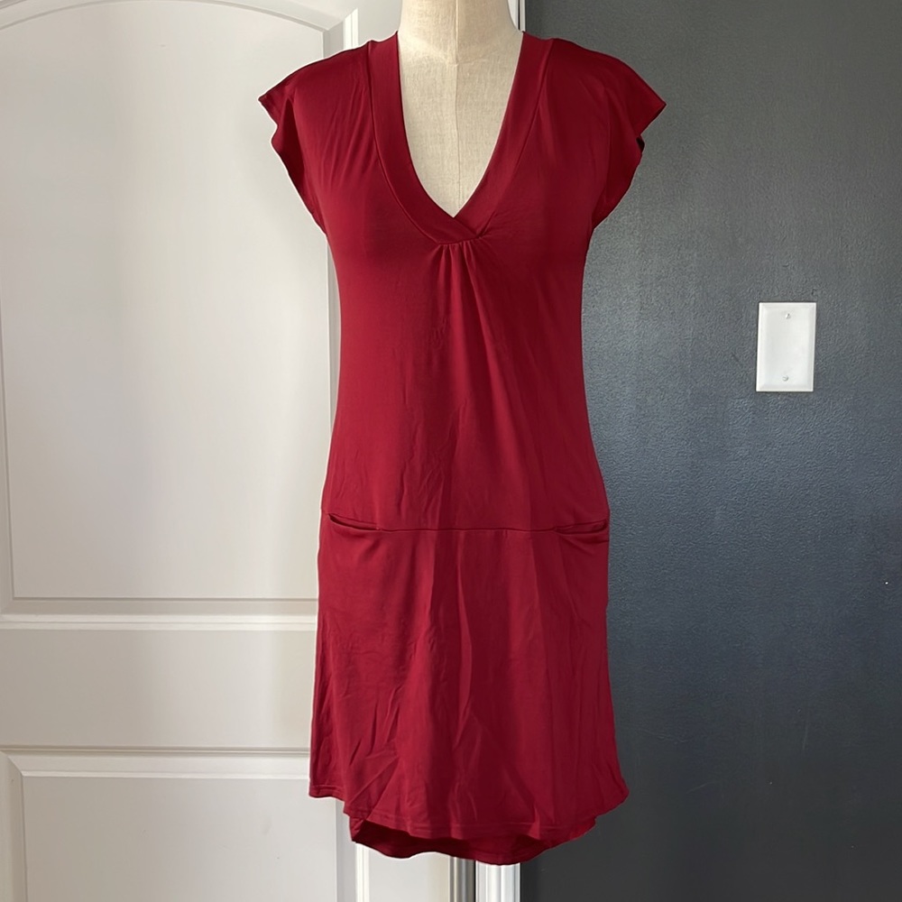 Burgundy V-neck Dress